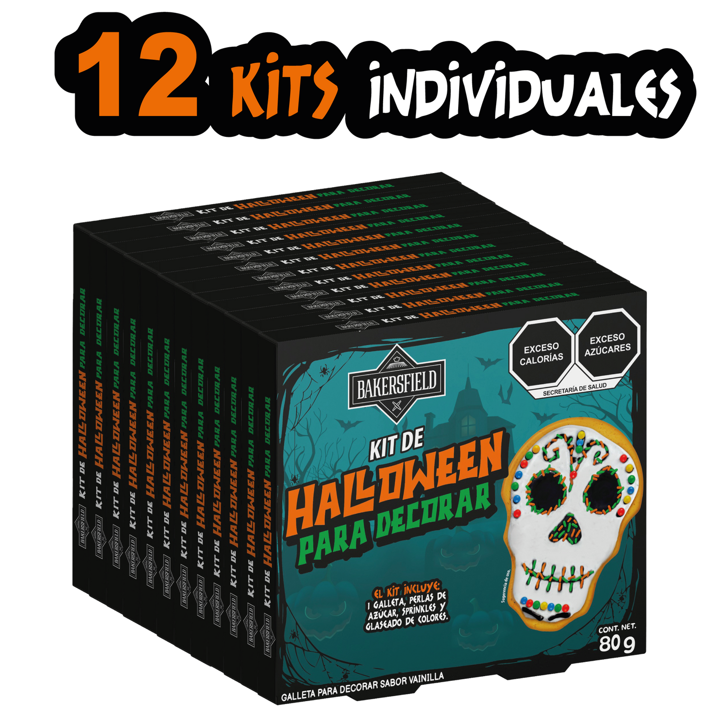 Bakersfield Kit Galleta Halloween 90 g Caja con 12 Kits para Decorar