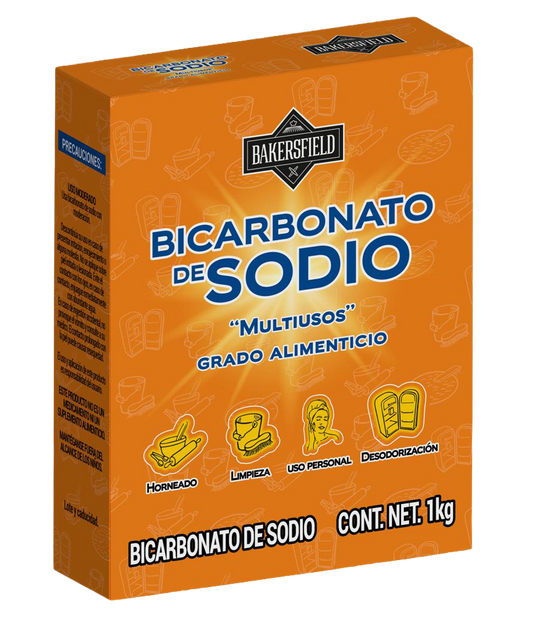 Bicarbonato de Sodio Multiuso Grado Alimenticio Bakersfield Caja con 12 Piezas de 1 kg c/u (Contenido Total: 12 kg) para Repostería y Uso Doméstico