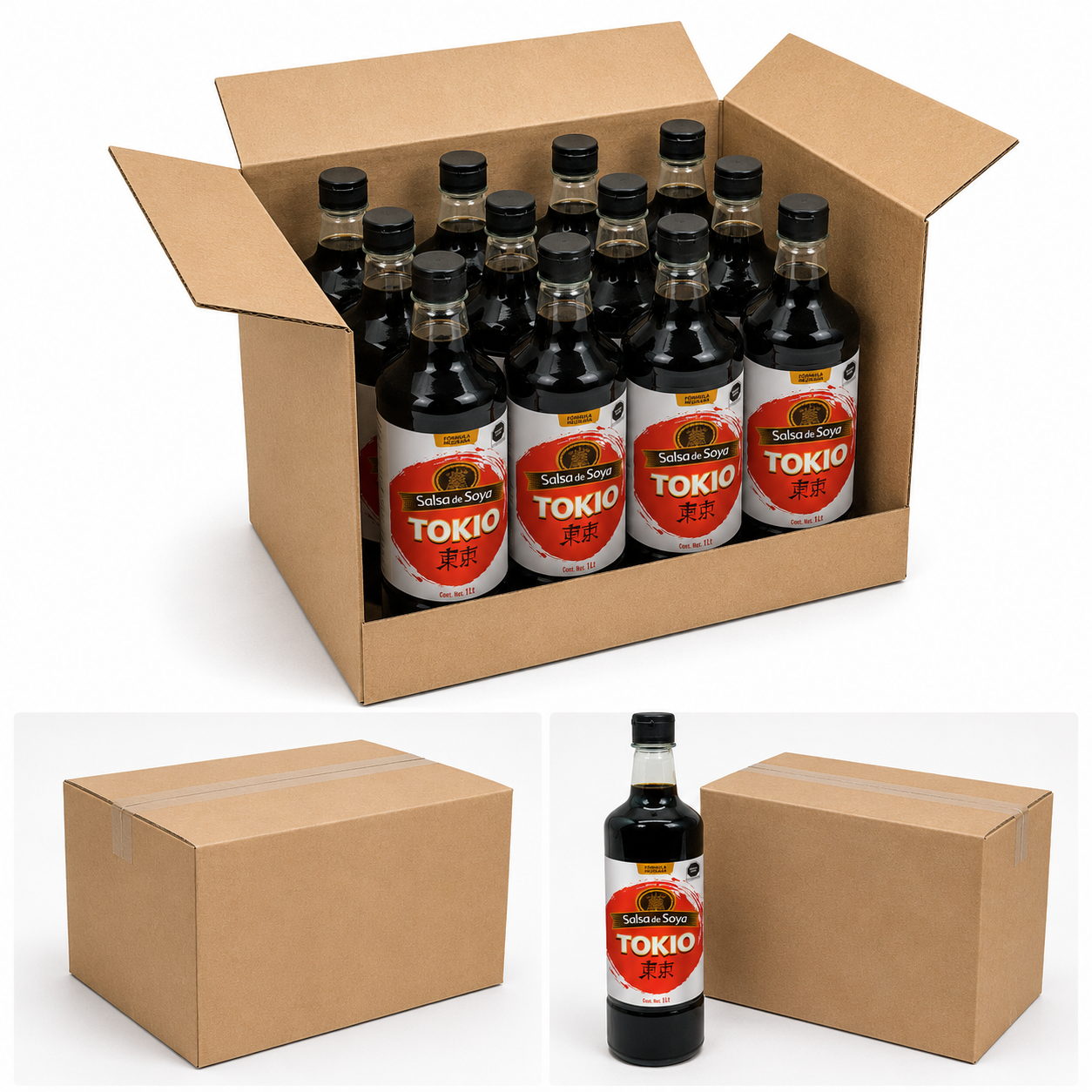 Salsa de Soya Tokio Caja con 12 Piezas de 1 L c/u (Contenido Total: 12 L) para Cocina Asiática, Marinados y Sazonar Alimentos