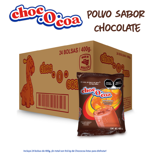 Chocolate en Polvo Sabor Chocolate Chococoa Caja con 24 Piezas de 400 g c/u (Contenido Total: 9.6 kg) para Preparar Bebidas