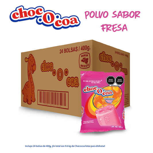 Polvo para Bebida Sabor Fresa Chococoa Caja con 24 Piezas de 400 g c/u (Contenido Total: 9.6 kg)