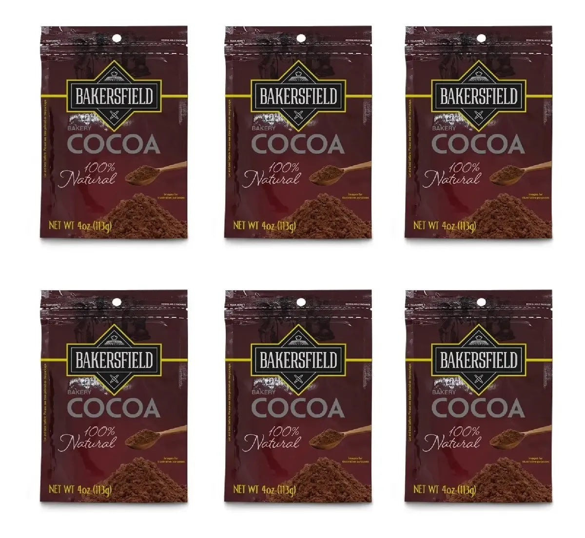 Bakersfield Set de 6 Cocoa 100% Natural 113 g c/u (Contenido Total: 678 g) para Repostería y Horneado