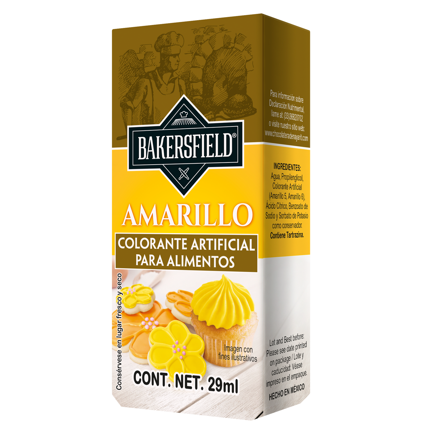 Bakersfield Set de 12 varios colorantes alimentarios concentrados Amarillo, 29 ml c/u (348 ml) para Repostería y Decoración