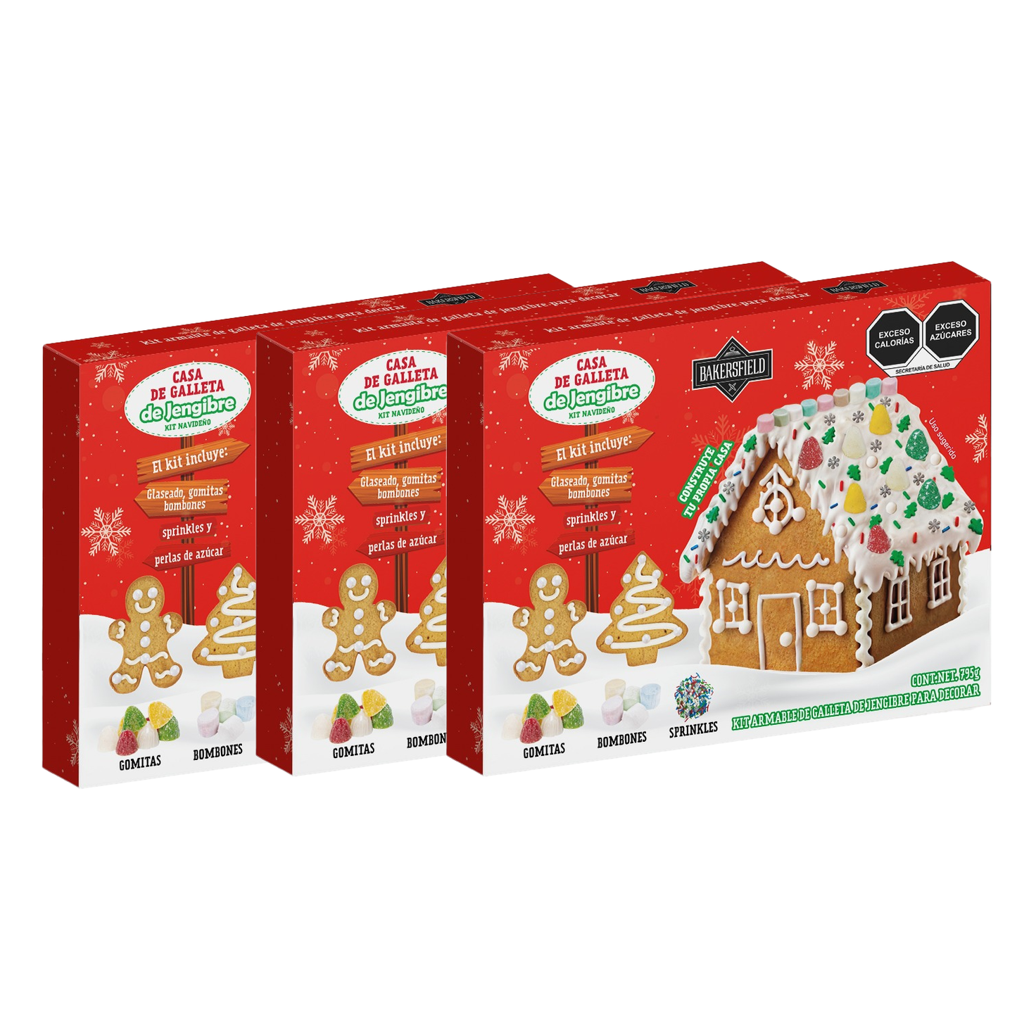 Bakersfield Kit Casa de Jengibre Grande 795 g Caja con 3 Kits para Decorar