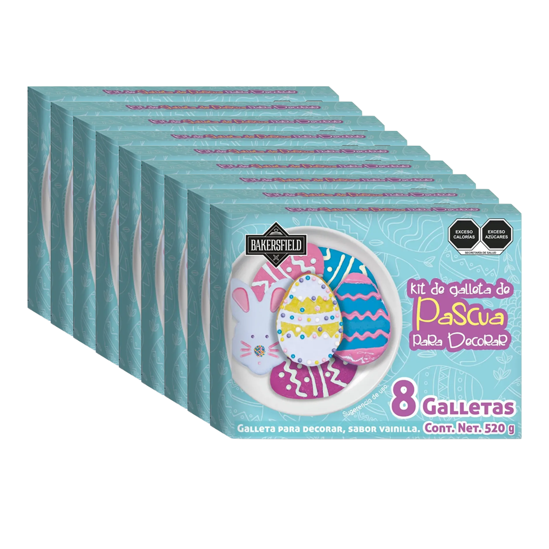 Bakersfield Kit Pascua 8 Galletas 520 g Caja con 9 Kits para Decorar, Incluye 72 Galletas