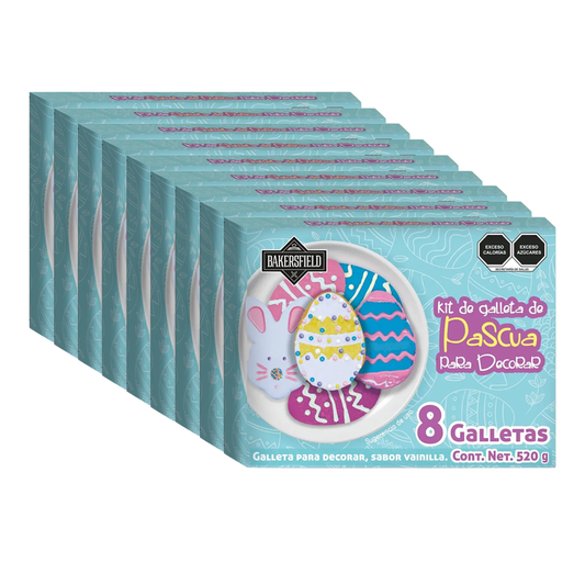 Bakersfield Kit Pascua 8 Galletas 520 g Caja con 9 Kits para Decorar, Incluye 72 Galletas