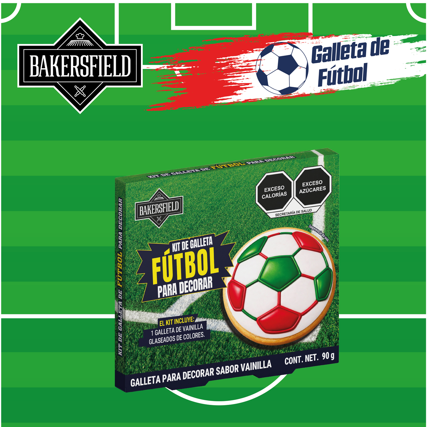 Kit Bakersfield Galleta Decorar Fútbol Vainilla 90g 12 Pack