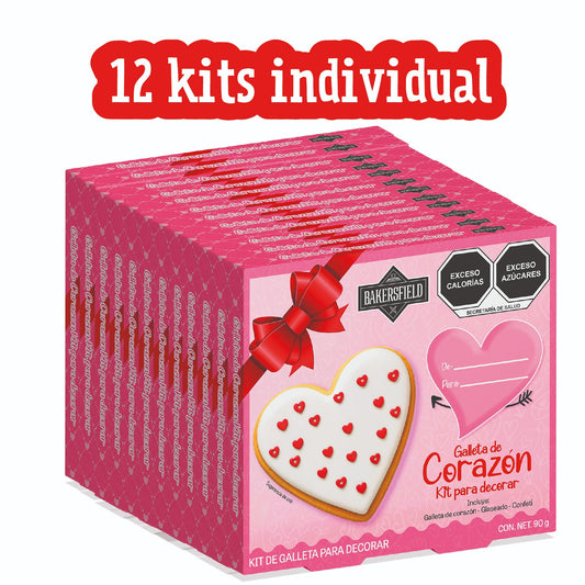 Bakersfield Kit Galleta Corazón 90 g Caja con 12 Kits para Decorar