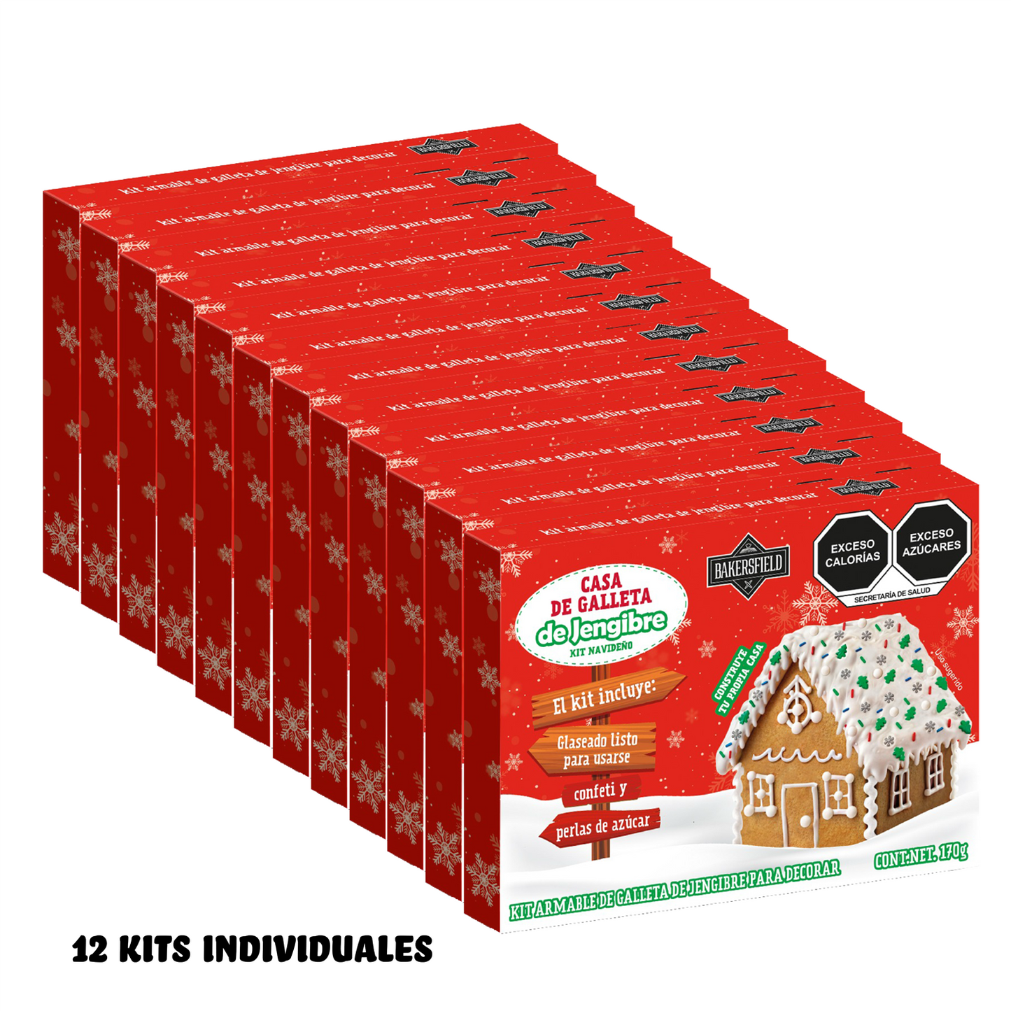 Bakersfield Kit Galleta de Jengibre 170 g Caja con 12 Kits para Decorar